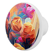 Abstrakte florale Kunst Orange Red Blue Blumen Keramikknauf (Rechts)