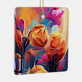 Abstrakte florale Kunst Orange Red Blue Blumen Keramikornament (Rechts)