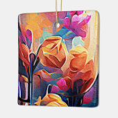 Abstrakte florale Kunst Orange Red Blue Blumen Keramikornament (Links)