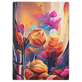 Abstrakte florale Kunst Orange Red Blue Blumen Klemmbrett (Rückseite)