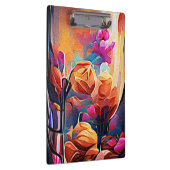 Abstrakte florale Kunst Orange Red Blue Blumen Klemmbrett (Rechts)