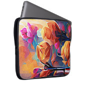 Abstrakte florale Kunst Orange Red Blue Blumen Laptopschutzhülle (Vorne Rechts)
