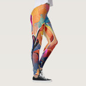 Abstrakte florale Kunst Orange Red Blue Blumen Leggings (Rechts)
