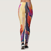 Abstrakte florale Kunst Orange Red Blue Blumen Leggings (Rückseite)