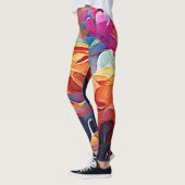 Abstrakte florale Kunst Orange Red Blue Blumen Leggings (Links)
