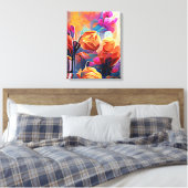 Abstrakte florale Kunst Orange Red Blue Blumen Leinwanddruck (Insitu (Schlafzimmer))