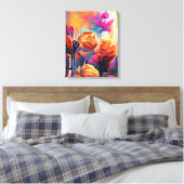 Abstrakte florale Kunst Orange Red Blue Blumen Leinwanddruck (Insitu (Schlafzimmer))