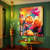 Abstrakte florale Kunst Orange Red Blue Blumen