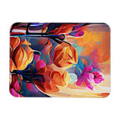 Abstrakte florale Kunst Orange Red Blue Blumen Magnet (Horizontal)