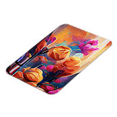 Abstrakte florale Kunst Orange Red Blue Blumen Magnet (Linke Seite)