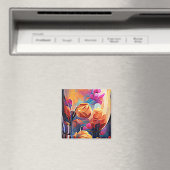 Abstrakte florale Kunst Orange Red Blue Blumen Magnet (In Situ (Geschirrspüler))