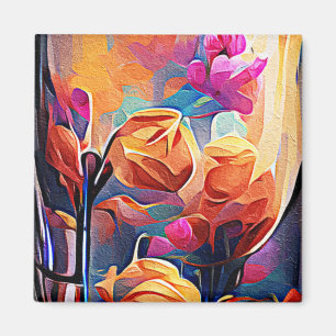 Abstrakte florale Kunst Orange Red Blue Blumen Magnet