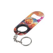 Abstrakte florale Kunst Orange Red Blue Blumen Mini Flaschenöffner (Rückseite Schrägansicht)