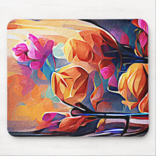 Abstrakte florale Kunst Orange Red Blue Blumen Mousepad