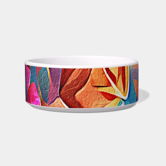 Abstrakte florale Kunst Orange Red Blue Blumen Napf (Vorderseite)