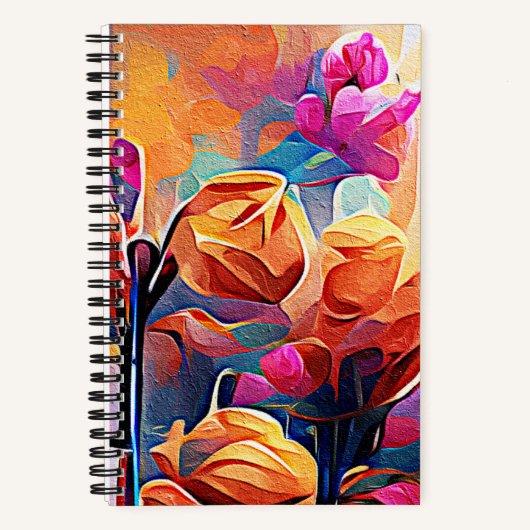 Abstrakte florale Kunst Orange Red Blue Blumen Notizblock (Vorderseite)