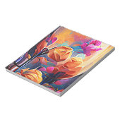 Abstrakte florale Kunst Orange Red Blue Blumen Notizblock (Rotiert)