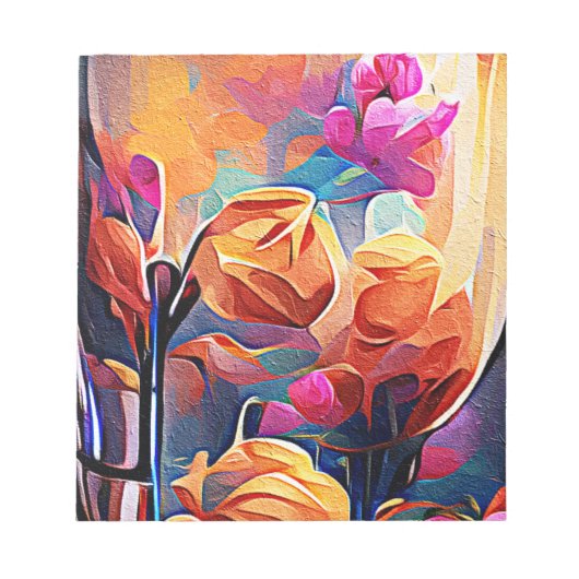 Abstrakte florale Kunst Orange Red Blue Blumen Notizblock (Vorderseite)