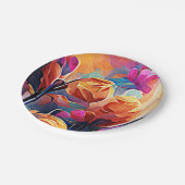 Abstrakte florale Kunst Orange Red Blue Blumen Pappteller (Schrägansicht)