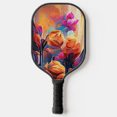 Abstrakte florale Kunst Orange Red Blue Blumen Pickleball Schläger (Rückseite)