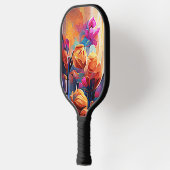Abstrakte florale Kunst Orange Red Blue Blumen Pickleball Schläger (Links)