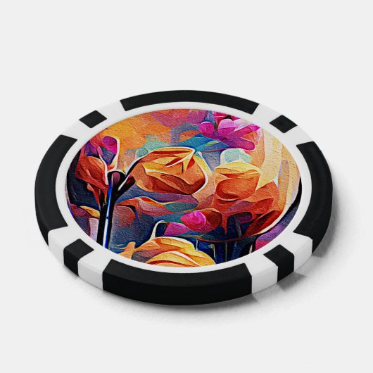 Abstrakte florale Kunst Orange Red Blue Blumen Pokerchips (Einzeln)