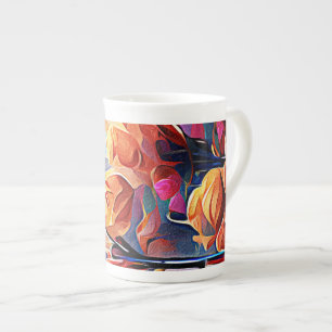 Abstrakte florale Kunst Orange Red Blue Blumen Porzellantasse