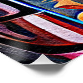 Abstrakte florale Kunst Orange Red Blue Blumen Poster (Ecke)