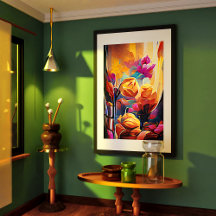 Abstrakte florale Kunst Orange Red Blue Blumen