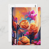 Abstrakte florale Kunst Orange Red Blue Blumen Postkarte (Vorne/Hinten)