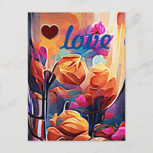 Abstrakte florale Kunst Orange Red Blue Blumen Postkarte
