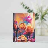 Abstrakte florale Kunst Orange Red Blue Blumen Postkarte (Stehend Vorderseite)