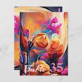 Abstrakte florale Kunst Orange Red Blue Blumen Postkarte (Vorne/Hinten)