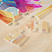 Abstrakte florale Kunst Orange Red Blue Blumen Puzzle (Seite)