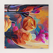 Abstrakte florale Kunst Orange Red Blue Blumen Puzzle (Horizontal)