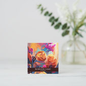 Abstrakte florale Kunst Orange Red Blue Blumen Quadratische Visitenkarte (Stehend Vorderseite)