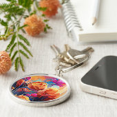 Abstrakte florale Kunst Orange Red Blue Blumen Schlüsselanhänger (Seite)