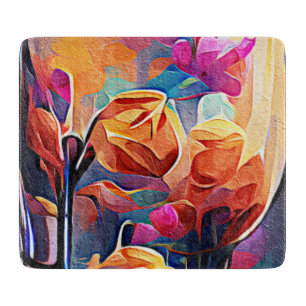 Abstrakte florale Kunst Orange Red Blue Blumen Schneidebrett