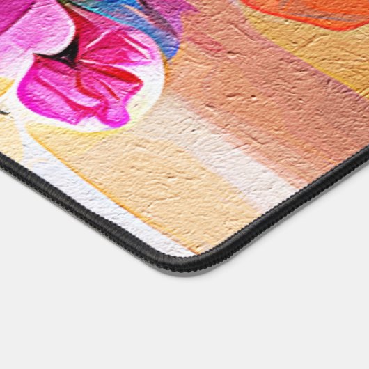 Abstrakte florale Kunst Orange Red Blue Blumen Schreibtischunterlage (Ecke)