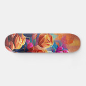 Abstrakte florale Kunst Orange Red Blue Blumen Skateboard (Horizontal)