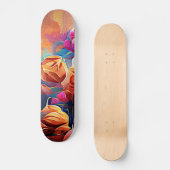 Abstrakte florale Kunst Orange Red Blue Blumen Skateboard (Vorderseite)