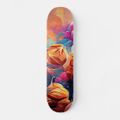 Abstrakte florale Kunst Orange Red Blue Blumen Skateboard (Vorderseite)