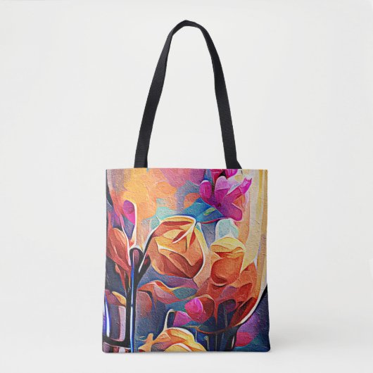 Abstrakte florale Kunst Orange Red Blue Blumen Tasche (Vorderseite)