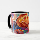 Abstrakte florale Kunst Orange Red Blue Blumen Tasse (Vorderseite Links)