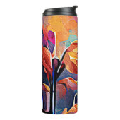 Abstrakte florale Kunst Orange Red Blue Blumen Thermosbecher (Nach links gedreht)