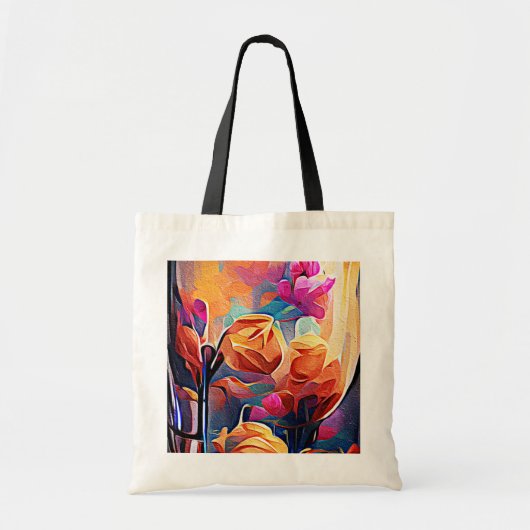 Abstrakte florale Kunst Orange Red Blue Blumen Tragetasche (Vorne)
