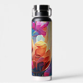 Abstrakte florale Kunst Orange Red Blue Blumen Trinkflasche (Rückseite)