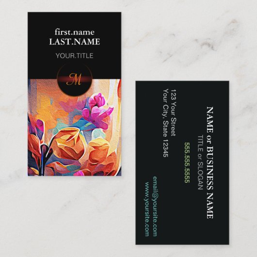 Abstrakte florale Kunst Orange Red Blue Blumen Visitenkarte (Vorne/Hinten)