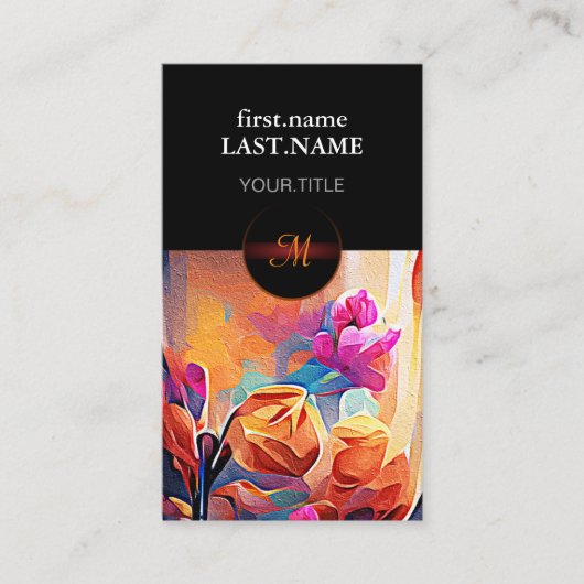 Abstrakte florale Kunst Orange Red Blue Blumen Visitenkarte (Vorderseite)