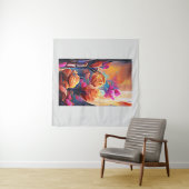 Abstrakte florale Kunst Orange Red Blue Blumen Wandteppich (Beispiel (Horizontal))